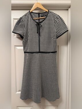 Karl Lagerfeld Paris Houndstooth A-Line Dress in Black & White